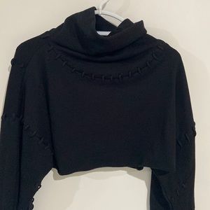 ALO Yoga | Cropped Black Sweater with Extra Long Sleeves and High Cowl Neck